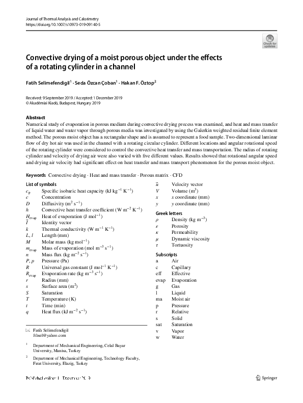 (PDF) Convective drying of a moist porous object under the effects of a ...