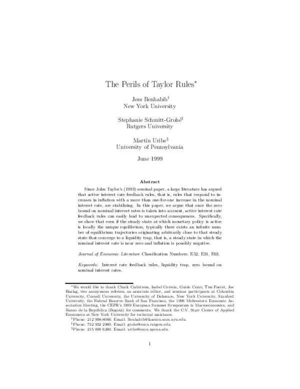 (PDF) The Perils of Taylor Rules