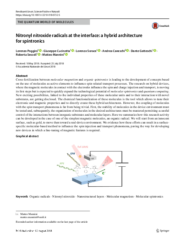 (PDF) Nitronyl nitroxide radicals at the interface: a hybrid ...