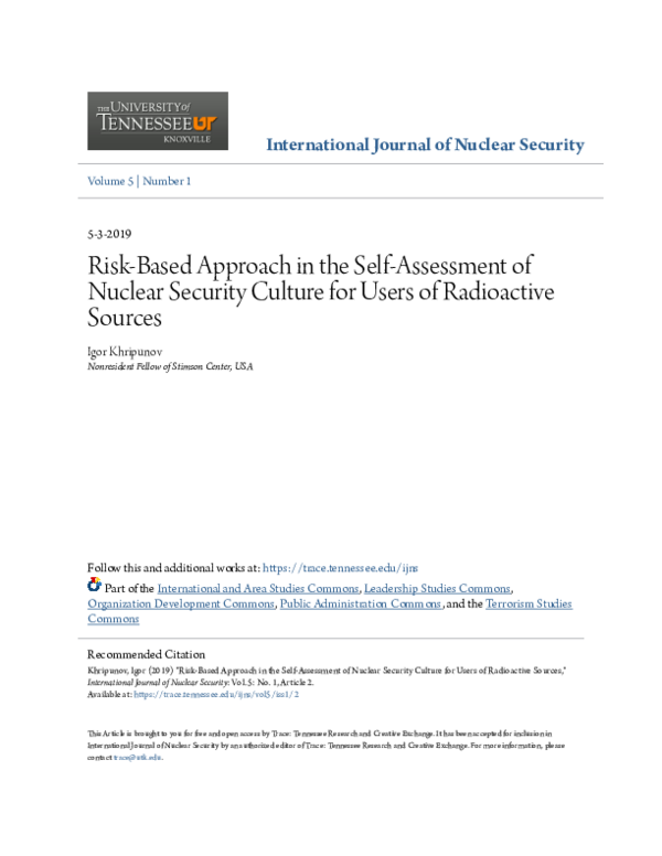 (PDF) Risk-Based Approach in the Self-Assessment of Nuclear Security ...