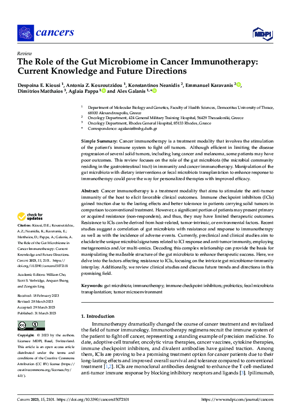 (PDF) The Role of the Gut Microbiome in Cancer Immunotherapy: Current ...