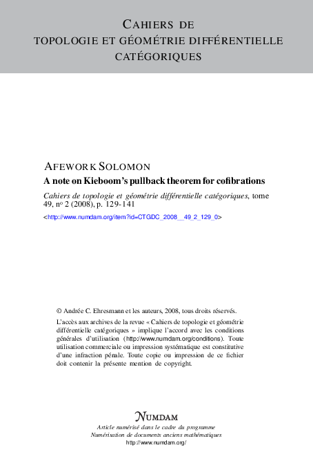 (PDF) A note on Kieboom's pullback theorem for cofibrations | Afework ...