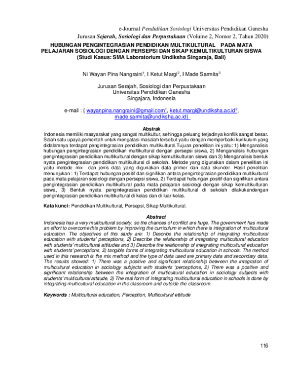(PDF) HUBUNGAN PENGINTEGRASIAN PENDIDIKAN MULTIKULTURAL PADA MATA