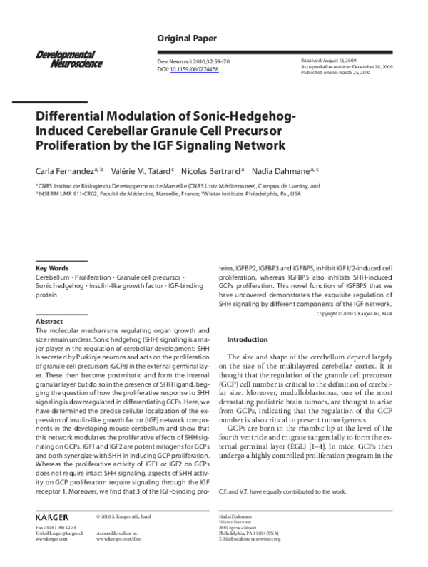(PDF) Differential Modulation of Sonic-Hedgehog-Induced Cerebellar ...