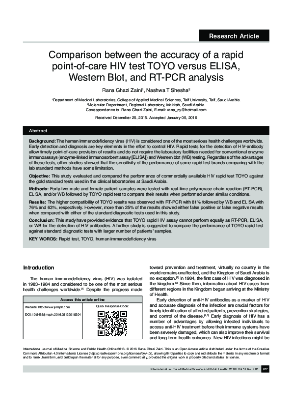 (PDF) Comparison between the accuracy of a rapid point-of-care HIV test ...