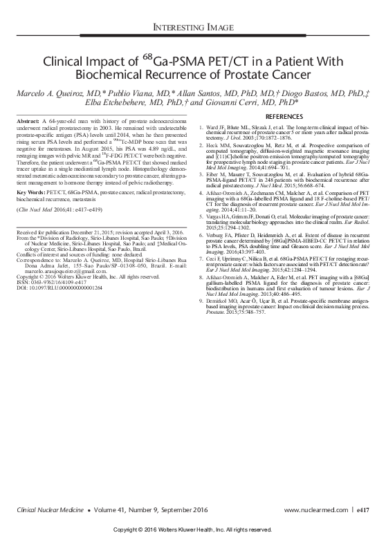 (PDF) Clinical Impact of 68Ga-PSMA PET/CT in a Patient With Biochemical ...