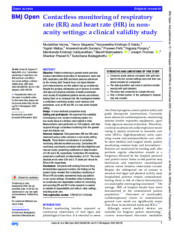 (PDF) Contactless monitoring of respiratory rate (RR) and heart rate ...