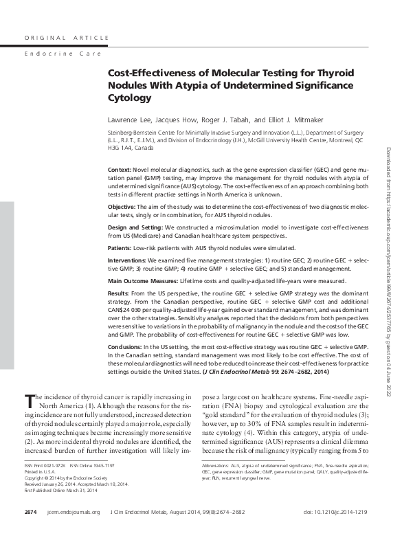 (PDF) Cost-Effectiveness of Molecular Testing for Thyroid Nodules With ...