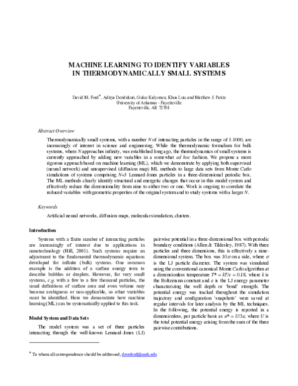 (PDF) Machine learning to identify variables in thermodynamically small ...