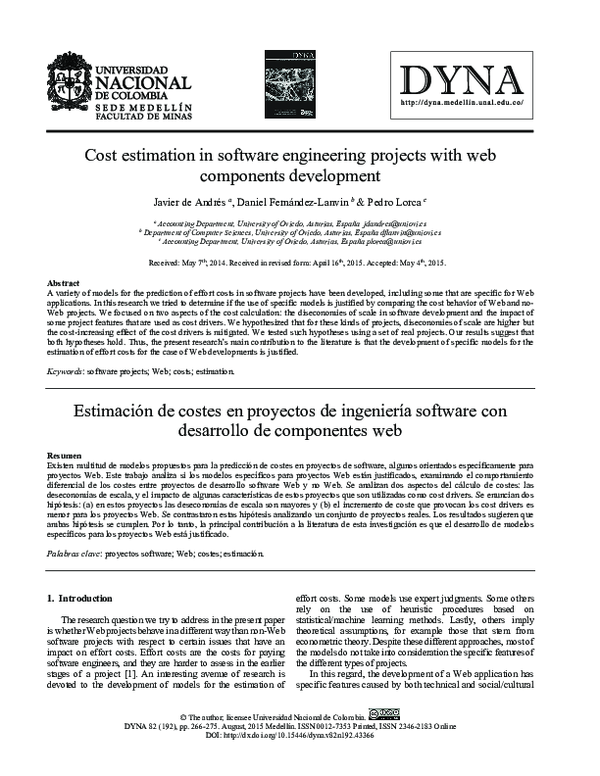 (PDF) Cost estimation in software engineering projects with web ...