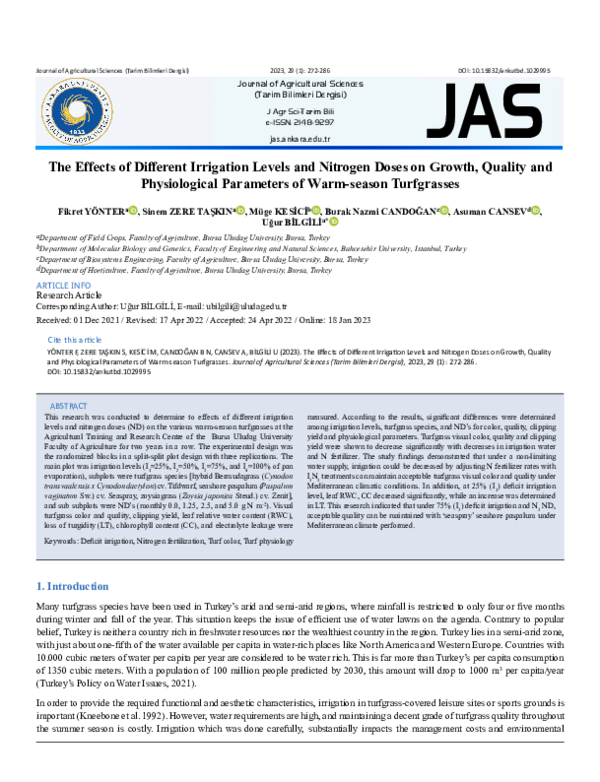 (PDF) The Effects of Different Irrigation Levels and Nitrogen Doses on ...