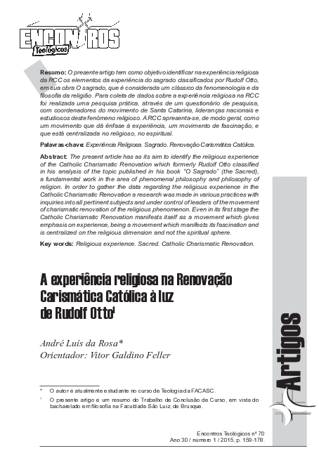 (PDF) A experiência religiosa na Renovação Carismática Católica à luz ...