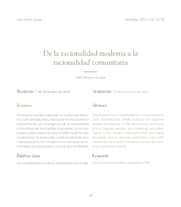 (PDF) De la racionalidad moderna a la racionalidad comunitaria