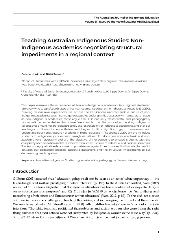 (PDF) Teaching Australian Indigenous Studies NonIndigenous academics