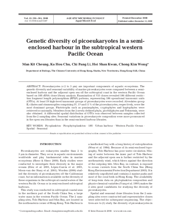 (PDF) Genetic diversity of picoeukaryotes in a semi-enclosed harbour in ...