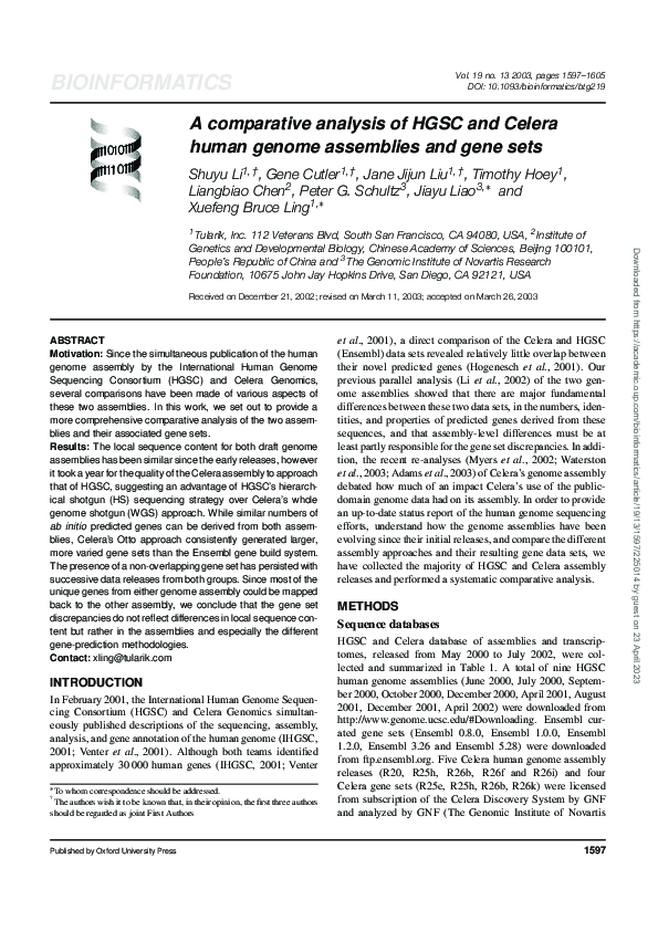 (PDF) A comparative analysis of HGSC and Celera human genome assemblies ...