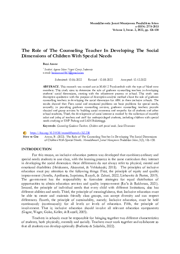 (PDF) The Role of The Counseling Teacher In Developing The Social ...
