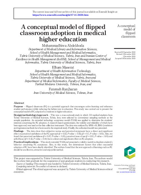 (PDF) A conceptual model of flipped classroom adoption in medical ...