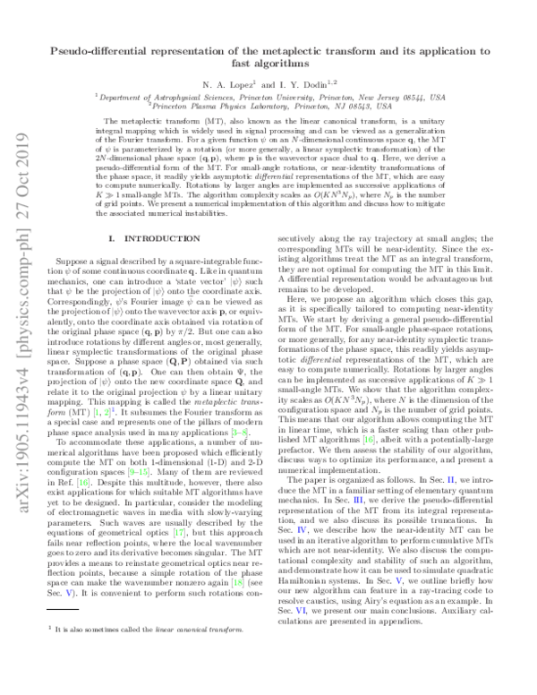 (PDF) Pseudo-differential representation of the metaplectic transform ...
