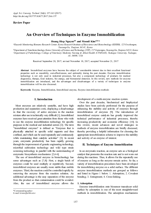 (PDF) An Overview of Techniques in Enzyme Immobilization
