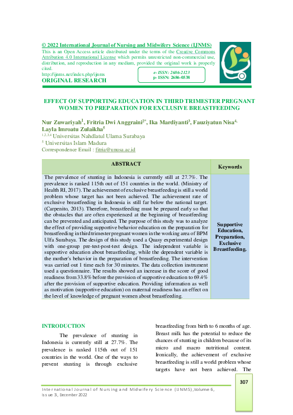 (PDF) The Effect of Supporting Education in Third Trimester Pregnant