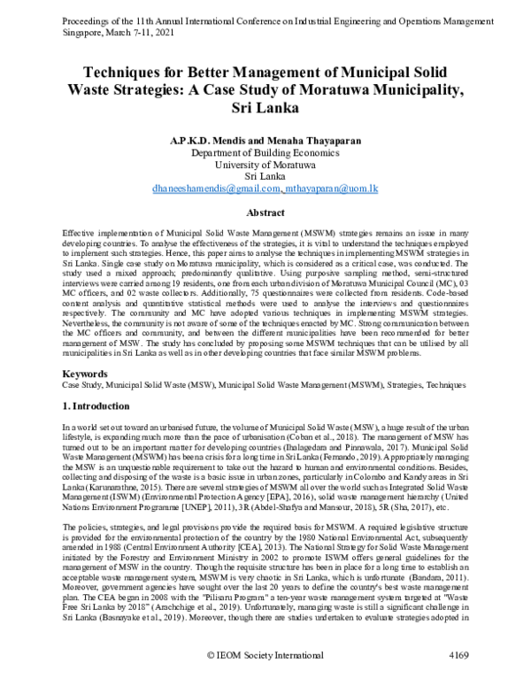 (PDF) Techniques for Better Management of Municipal Solid Waste ...