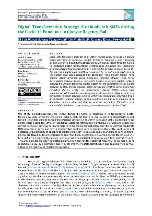 (PDF) Digital Transformation Strategy for Handicraft SMEs during the ...