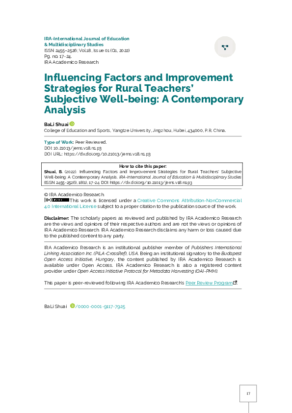 (PDF) Influencing Factors and Improvement Strategies for Rural Teachers ...