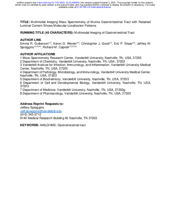 (PDF) Multimodal Imaging Mass Spectrometry of Murine Gastrointestinal ...