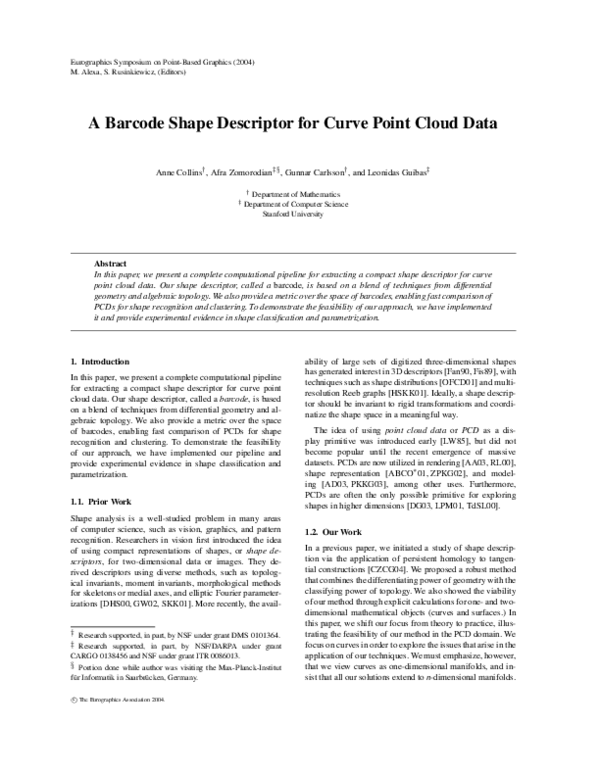 (PDF) A barcode shape descriptor for curve point cloud data