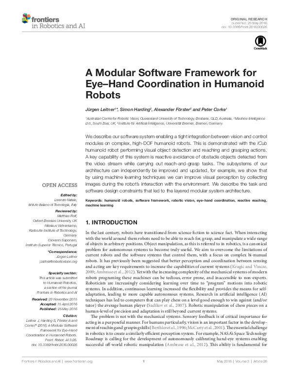 (PDF) A Modular Software Framework for Eye–Hand Coordination in ...