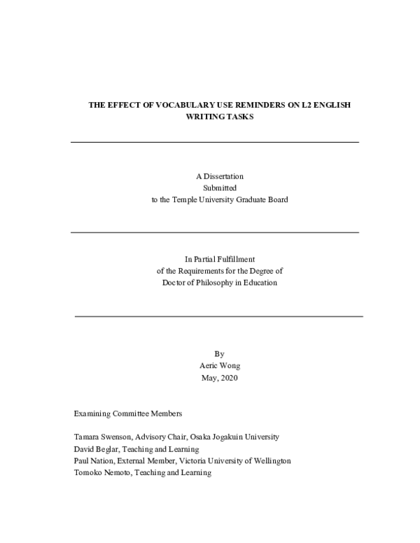 (PDF) The Effect of Vocabulary Use Reminders on L2 English Writing Tasks