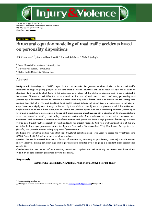 (PDF) Structural equation modeling of road traffic accidents based on ...