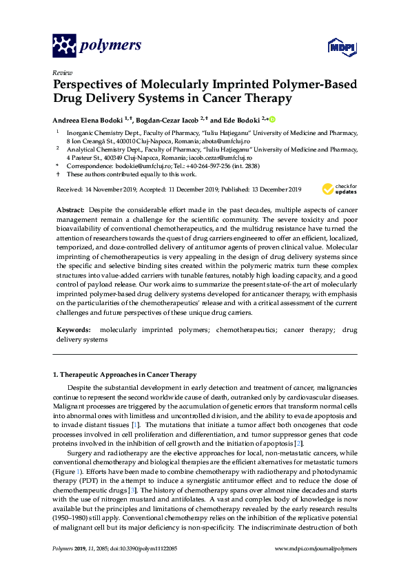 (PDF) Perspectives of Molecularly Imprinted Polymer-Based Drug Delivery ...
