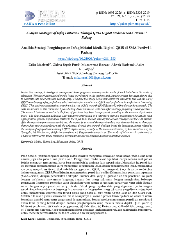 (PDF) Analysis Strategies of Infaq Collection Through QRIS Digital ...