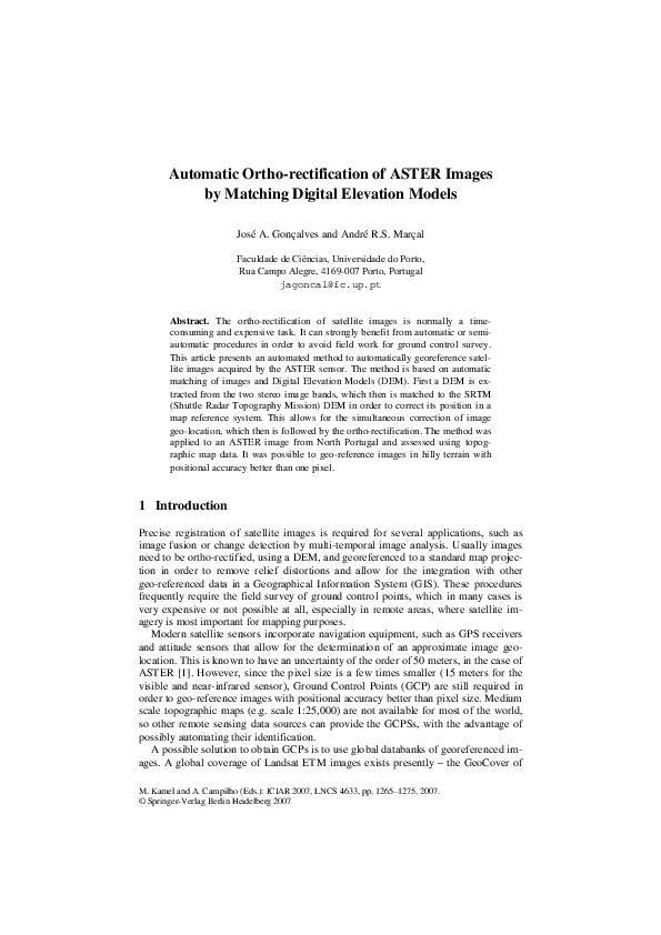 (PDF) Automatic Orthorectification of ASTER Images by Matching Digital