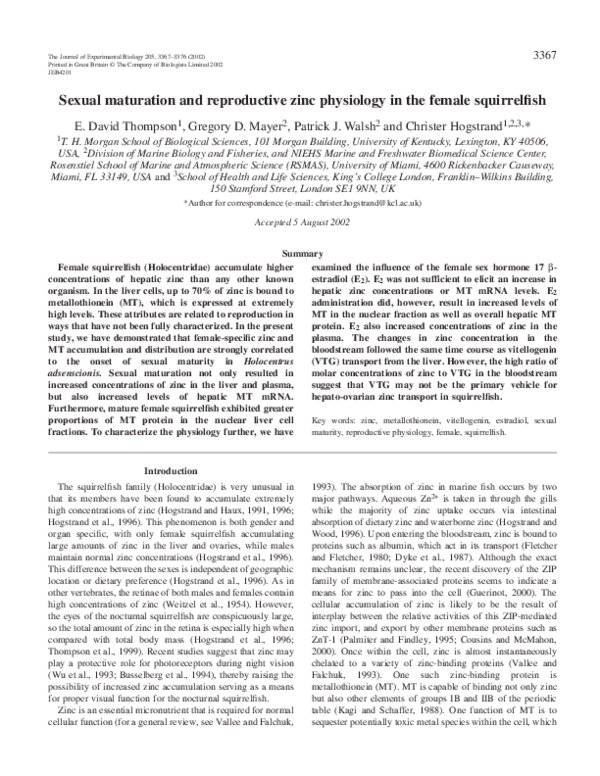 (PDF) Sexual maturation and reproductive zinc physiology in the female ...