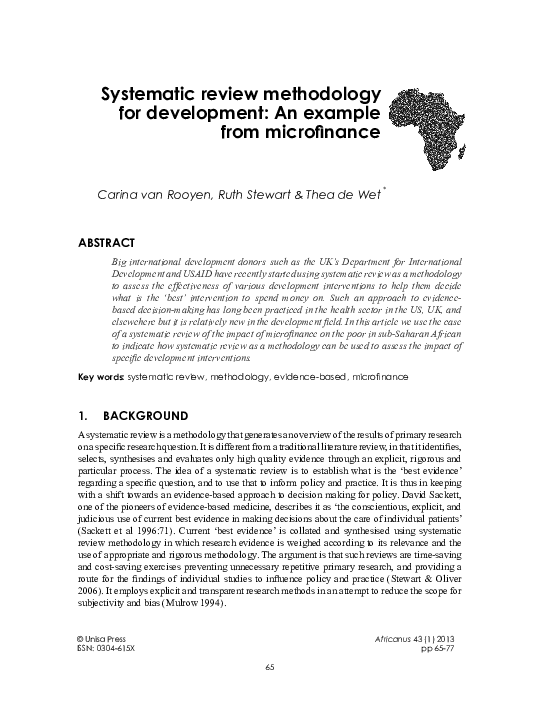 (PDF) Systematic review methodology for development: An example from ...