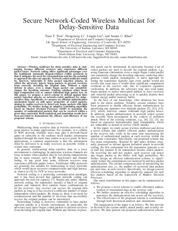 (PDF) Secure network-coded wireless multicast for delay-sensitive data