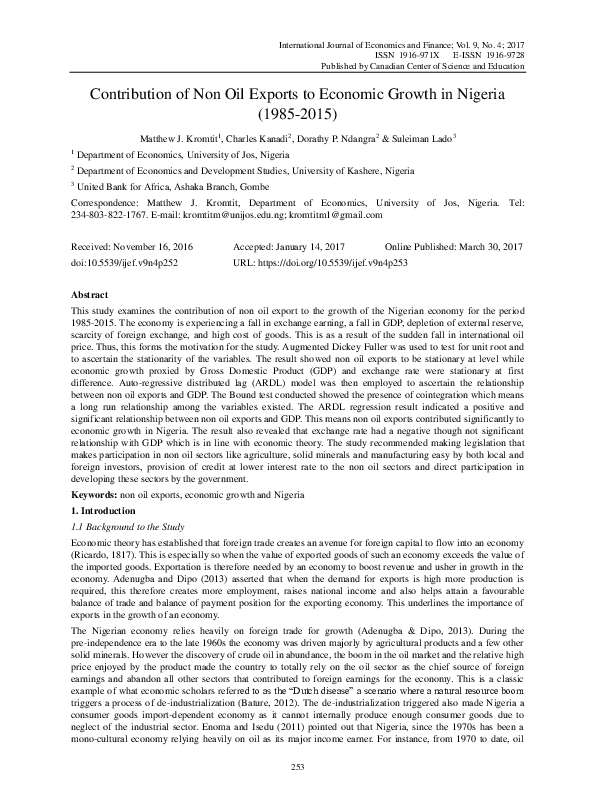 (PDF) Contribution of Non Oil Exports to Economic Growth in Nigeria ...