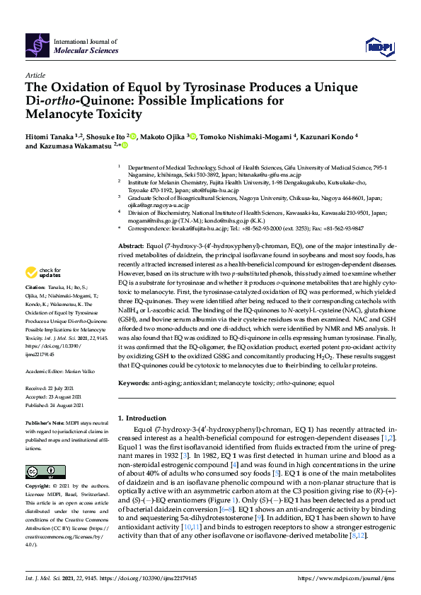 (PDF) The Oxidation of Equol by Tyrosinase Produces a Unique Diortho