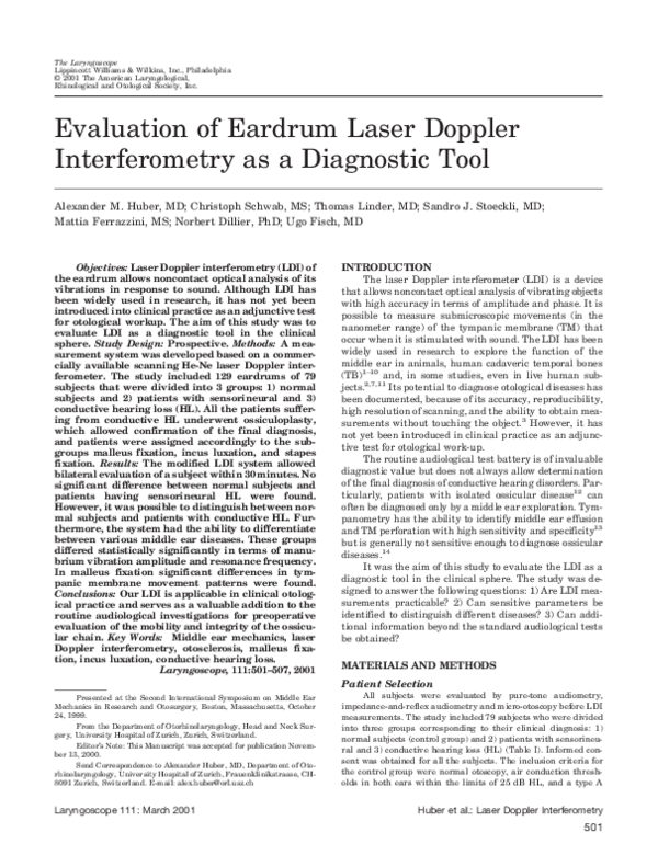 (PDF) Evaluation of Eardrum Laser Doppler Interferometry as a Diagnostic Tool Thomas Linder