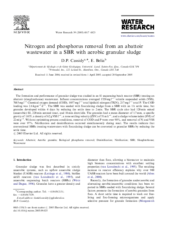 (PDF) Nitrogen and phosphorus removal from an abattoir wastewater in a ...