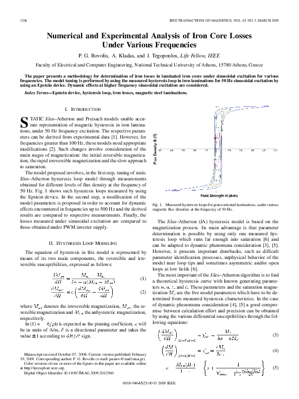 (PDF) Numerical and Experimental Analysis of Iron Core Losses Under ...
