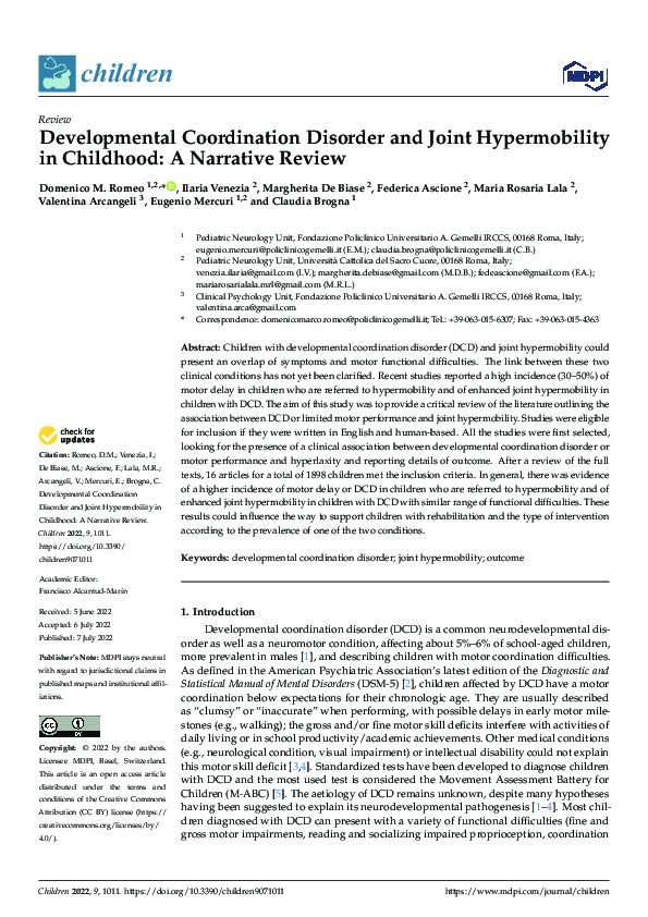 (PDF) Developmental Coordination Disorder and Joint Hypermobility in ...
