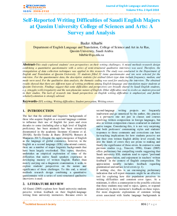(PDF) Self-Reported Writing Difficulties of Saudi English Majors at ...