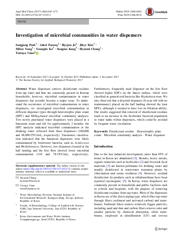 (PDF) Investigation of microbial communities in water dispensers