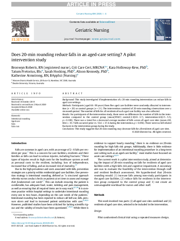 (PDF) Does 20-min rounding reduce falls in an aged-care setting? A ...
