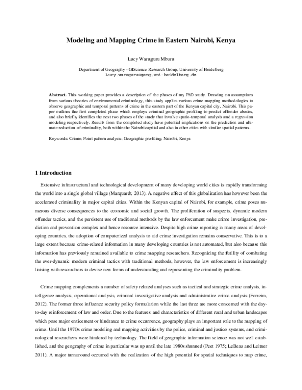 (PDF) Modeling and Mapping Crime in Eastern Nairobi, Kenya
