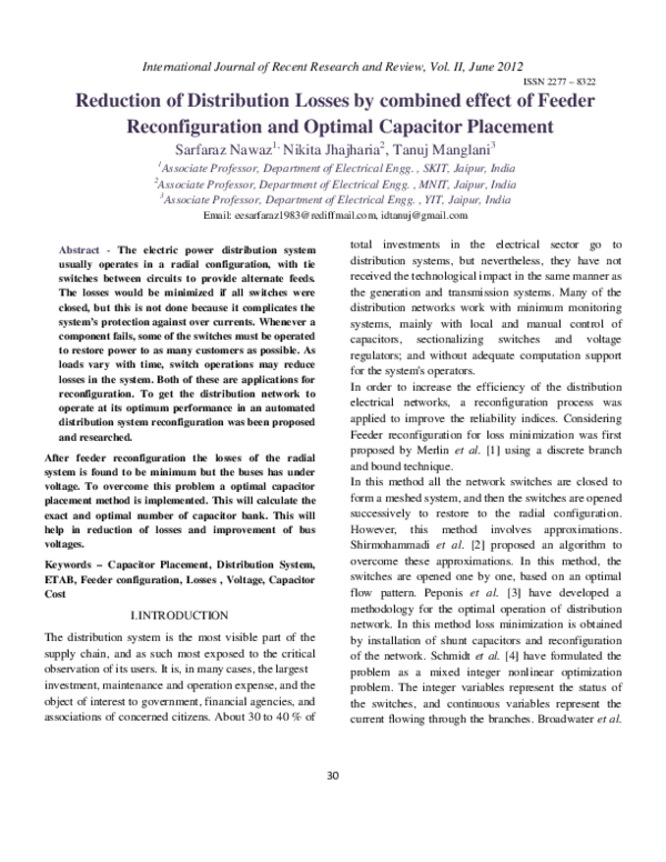 (PDF) Reduction of Distribution Losses by combined effect of Feeder
